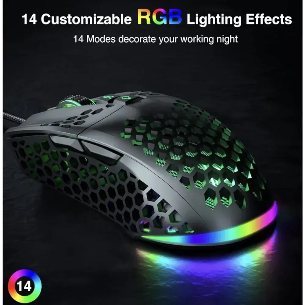 SOLAKAKA SM900 Gaming Mouse RGB Wired 12800 DPI Honeycomb Lightweight Black